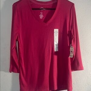 Elegant V-Neck Long Sleeve Top - Rich Pink NWT